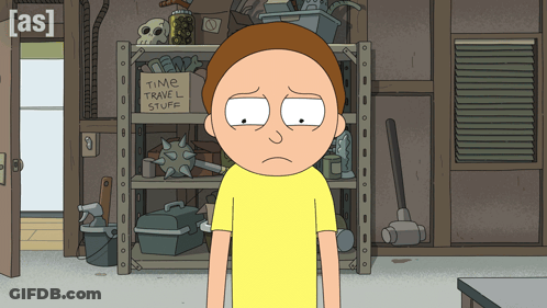 A Cartoon Character Is Standing In Front Of A Shelf With A Sign That Says Time Travel Stuff GIF