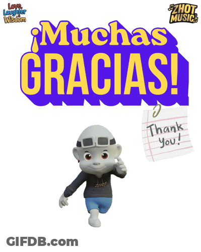 A Cartoon Character Is Standing In Front Of A Sign That Reads Muchas Gracias GIF