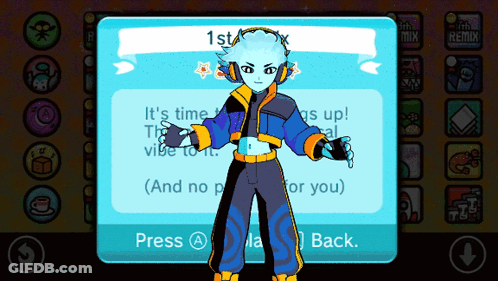 A Cartoon Character Is Standing In Front Of A Sign That Says " 1St " GIF