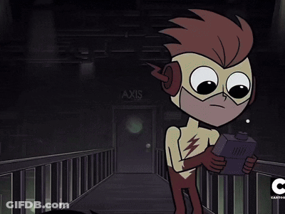 A Cartoon Character Is Standing In Front Of A Sign That Says Axis GIF
