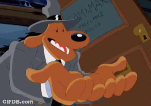 A Cartoon Character Is Standing In Front Of A Sign That Says Cammax Freelance Police GIF