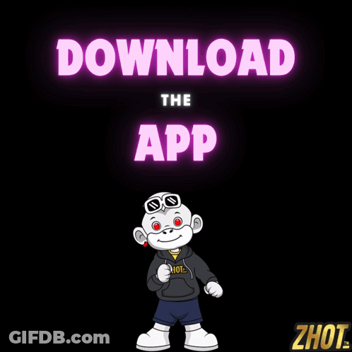 A Cartoon Character Is Standing In Front Of A Sign That Says " Download The App " GIF