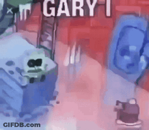 A Cartoon Character Is Standing In Front Of A Sign That Says Gary I. GIF