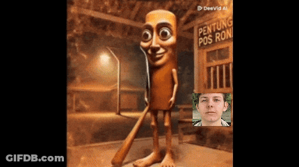 A Cartoon Character Is Standing In Front Of A Sign That Says " Pentong Pos Ron " GIF