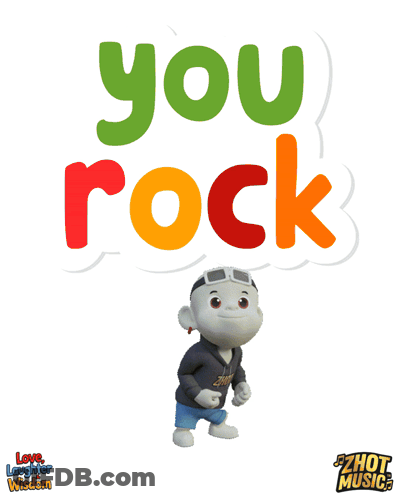 A Cartoon Character Is Standing In Front Of A Sign That Says " You Rock " GIF
