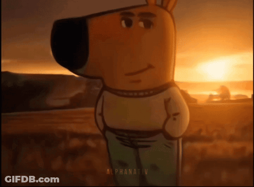 A Cartoon Character Is Standing In Front Of A Sunset And The Words Alphanativ Are On The Bottom Right GIF