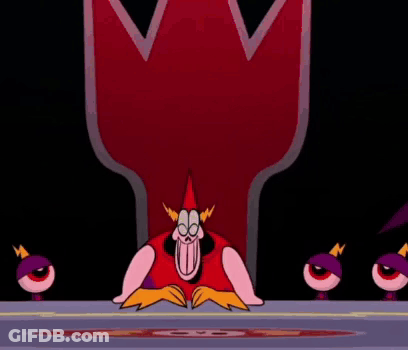 A Cartoon Character Is Standing In Front Of A Throne With A Red Crown On It . GIF