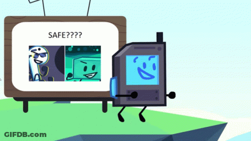 A Cartoon Character Is Standing In Front Of A TV Screen That Says Safe GIF