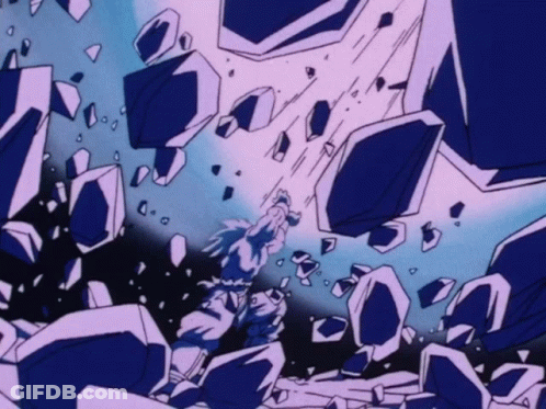 A Cartoon Character Is Standing In Front Of A Wall With A Lot Of Rocks GIF