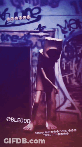 A Cartoon Character Is Standing In Front Of A Wall With Graffiti On It GIF