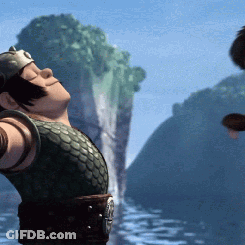 A Cartoon Character Is Standing In Front Of A Waterfall With His Eyes Closed GIF