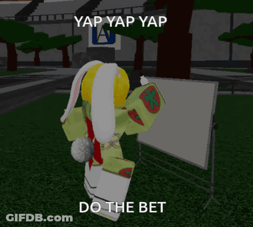 A Cartoon Character Is Standing In Front Of A White Board That Says Yap Yap Yap GIF
