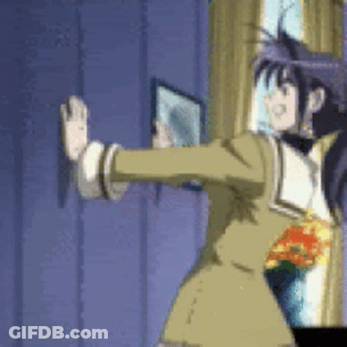 A Cartoon Character Is Standing In Front Of A Window And Holding A Picture Frame . GIF