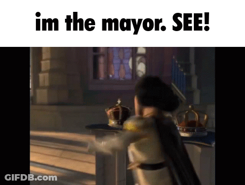 A Cartoon Character Is Standing In Front Of A Window And Says Im The Mayor See GIF