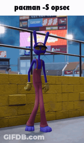 A Cartoon Character Is Standing In Front Of A Yellow Brick Wall With The Words Pacman -S Opsec On The Bottom GIF