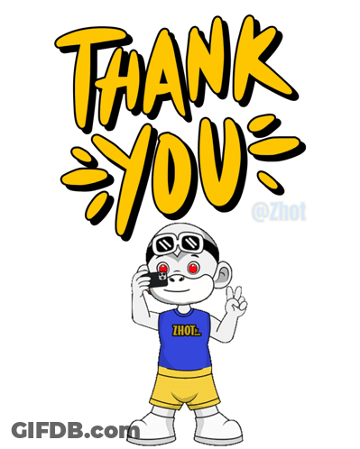 A Cartoon Character Is Standing In Front Of A Yellow Sign That Says Thank You GIF