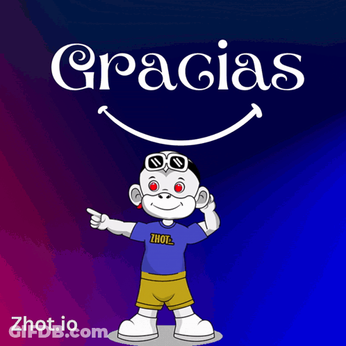 A Cartoon Character Is Standing In Front Of The Words Gracias GIF