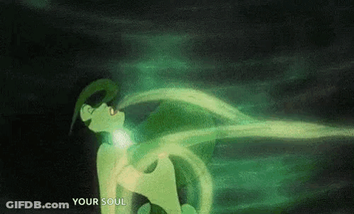 A Cartoon Character Is Standing In The Dark With A Green Light Coming Out Of His Chest . GIF