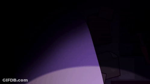 A Cartoon Character Is Standing In The Dark With A Purple Light Shining On Him GIF