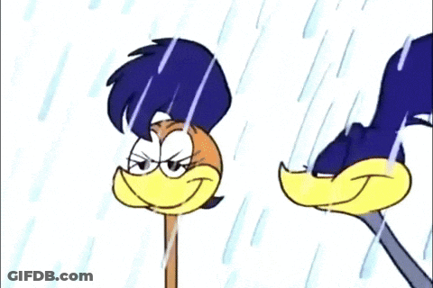 A Cartoon Character Is Standing In The Rain With A Stick . GIF