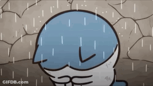 A Cartoon Character Is Standing In The Rain With His Eyes Closed . GIF