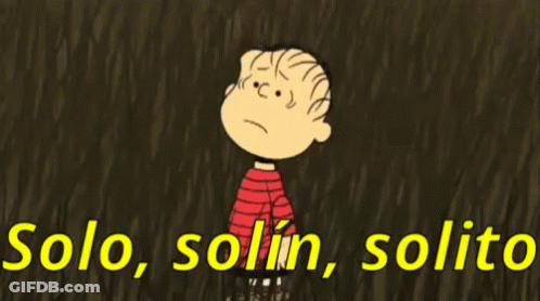 A Cartoon Character Is Standing In The Rain With The Words Solo , Solin , Solito Above Him GIF