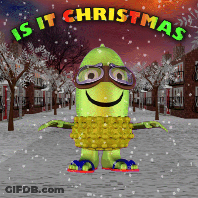 A Cartoon Character Is Standing In The Snow With The Words " Is It Christmas " Written Above Him GIF