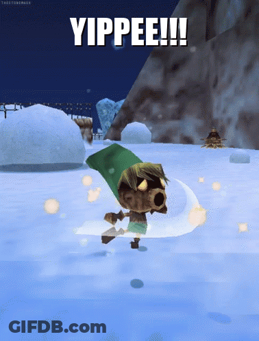 A Cartoon Character Is Standing In The Snow With The Words Yippee Written Above Him GIF