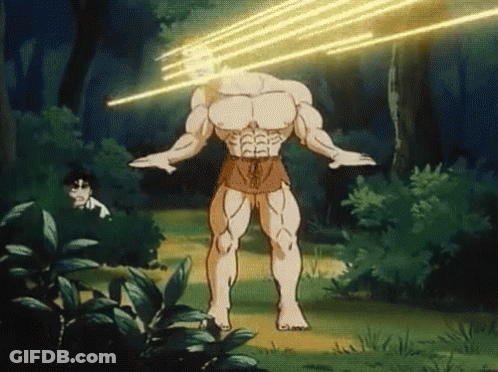 A Cartoon Character Is Standing In The Woods With A Beam Of Light Coming Out Of His Head GIF