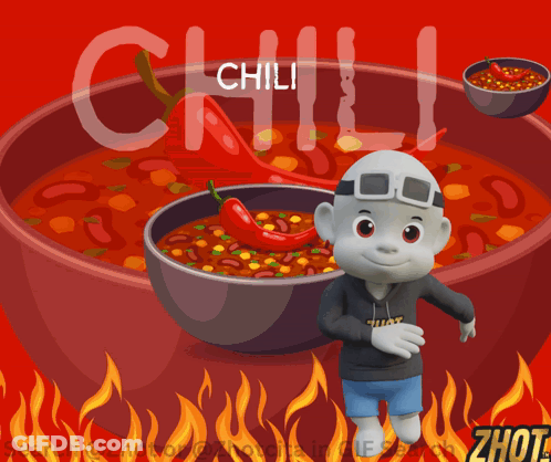 A Cartoon Character Is Standing Next To A Bowl Of Chili GIF