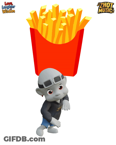 A Cartoon Character Is Standing Next To A Bucket Of French Fries And Says So GIF