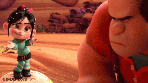 A Cartoon Character Is Standing Next To A Cartoon Character From The Movie Wreck It Ralph . GIF