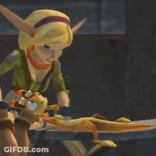 A Cartoon Character Is Standing Next To A Cartoon Character On A Table GIF