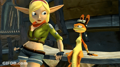 A Cartoon Character Is Standing Next To A Cartoon Character Sitting On A Table GIF