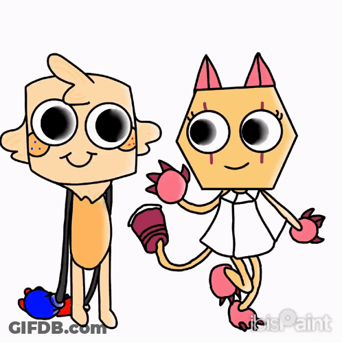 A Cartoon Character Is Standing Next To A Cartoon Character With A Cup In Her Hand . GIF