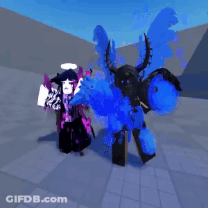 A Cartoon Character Is Standing Next To A Cartoon Character With Horns And Wings . GIF