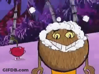 A Cartoon Character Is Standing Next To A Cherry . GIF