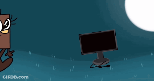A Cartoon Character Is Standing Next To A Computer Monitor With A Drawing Of An Arrow On It GIF
