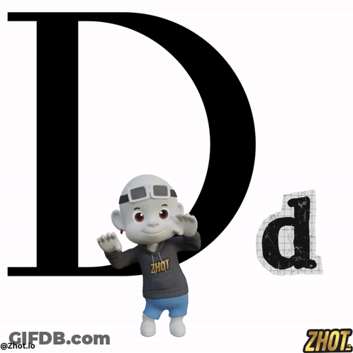 A Cartoon Character Is Standing Next To A Large Letter D GIF