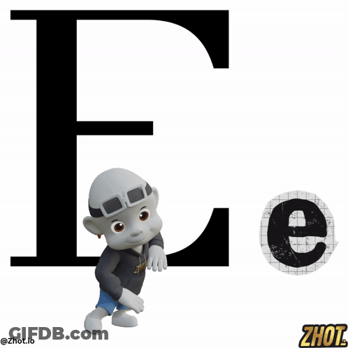 A Cartoon Character Is Standing Next To A Large Letter E GIF