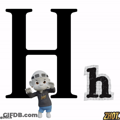 A Cartoon Character Is Standing Next To A Large Letter H GIF
