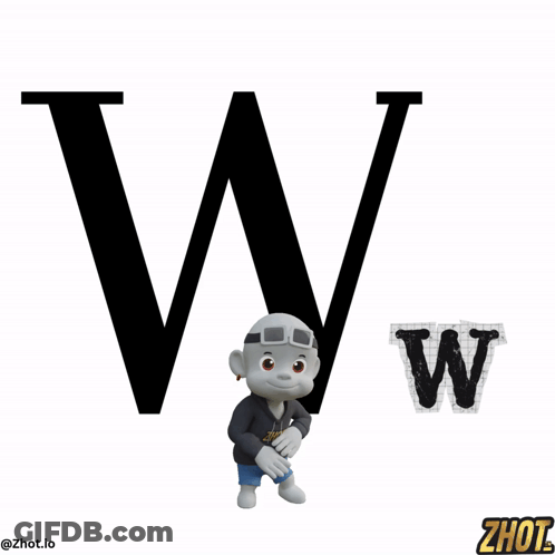 A Cartoon Character Is Standing Next To A Large Letter W GIF