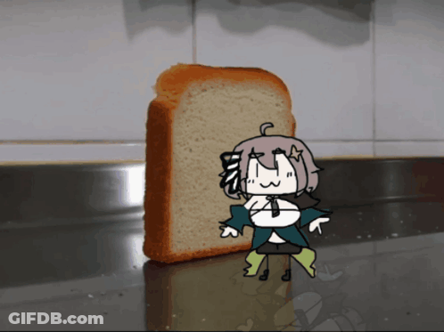 A Cartoon Character Is Standing Next To A Loaf Of Bread GIF