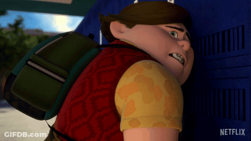 A Cartoon Character Is Standing Next To A Netflix Locker GIF