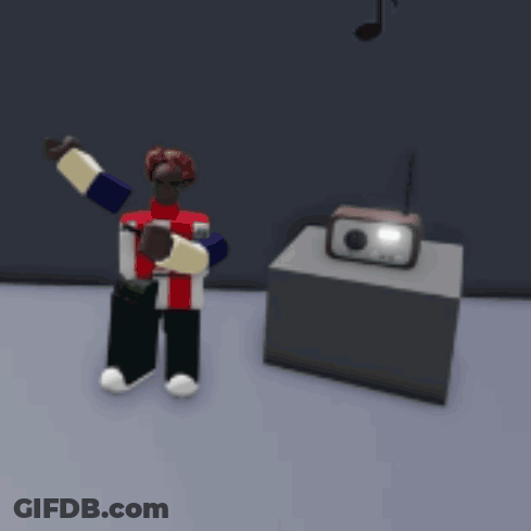 A Cartoon Character Is Standing Next To A Radio With A Music Note In The Background GIF