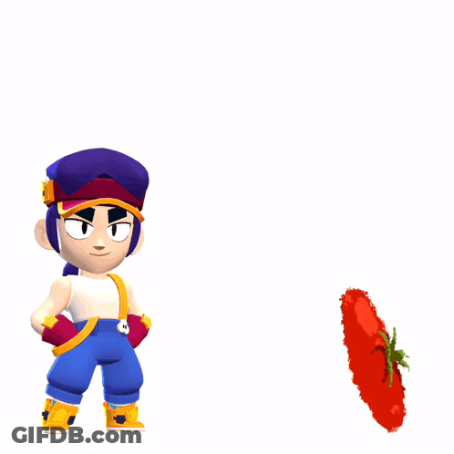 A Cartoon Character Is Standing Next To A Red Tomato GIF