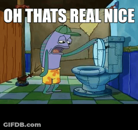 A Cartoon Character Is Standing Next To A Toilet With The Words Oh Thats Real Nice Written On It . GIF