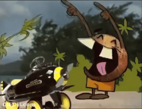 A Cartoon Character Is Standing Next To A Toy Car That Says ' Eddie ' On It GIF