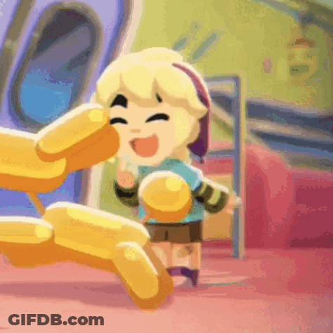 A Cartoon Character Is Standing Next To A Yellow Balloon GIF