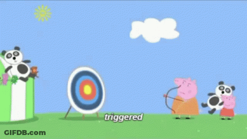 A Cartoon Character Is Standing Next To An Orange Sign That Says Triggered . GIF